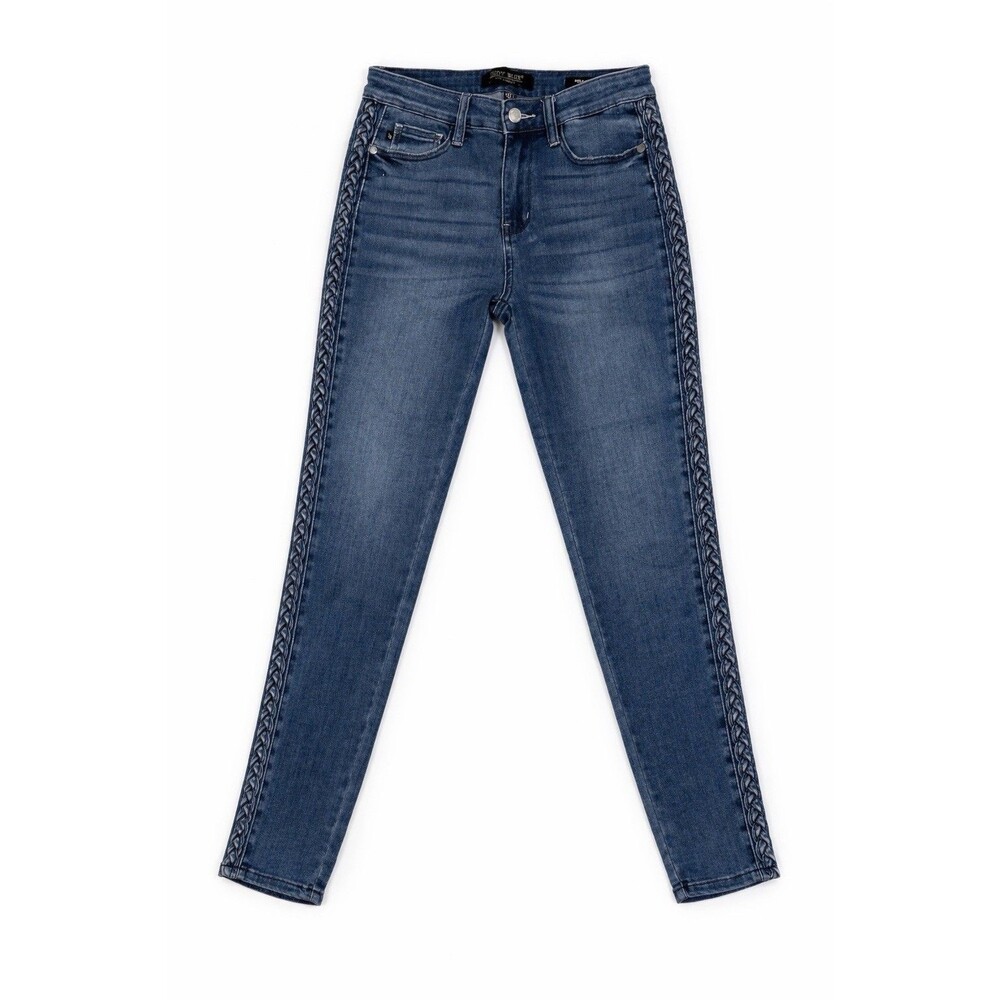 Judy Blue Jeans Womens 5/27 Braided Side Stretch Skinny Mid Rise Denim